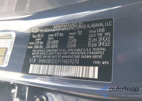 2026 Hyundai Tucson Sel z USA, uszkodzony, nr VIN 5NMJB3DE9TH659270